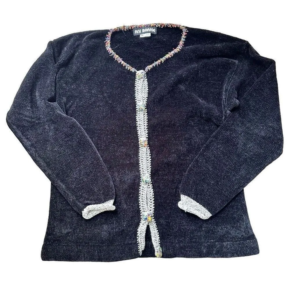 Ani Barrie vintage black sweater button down cardigan with rainbow buttons Size M - Image 2