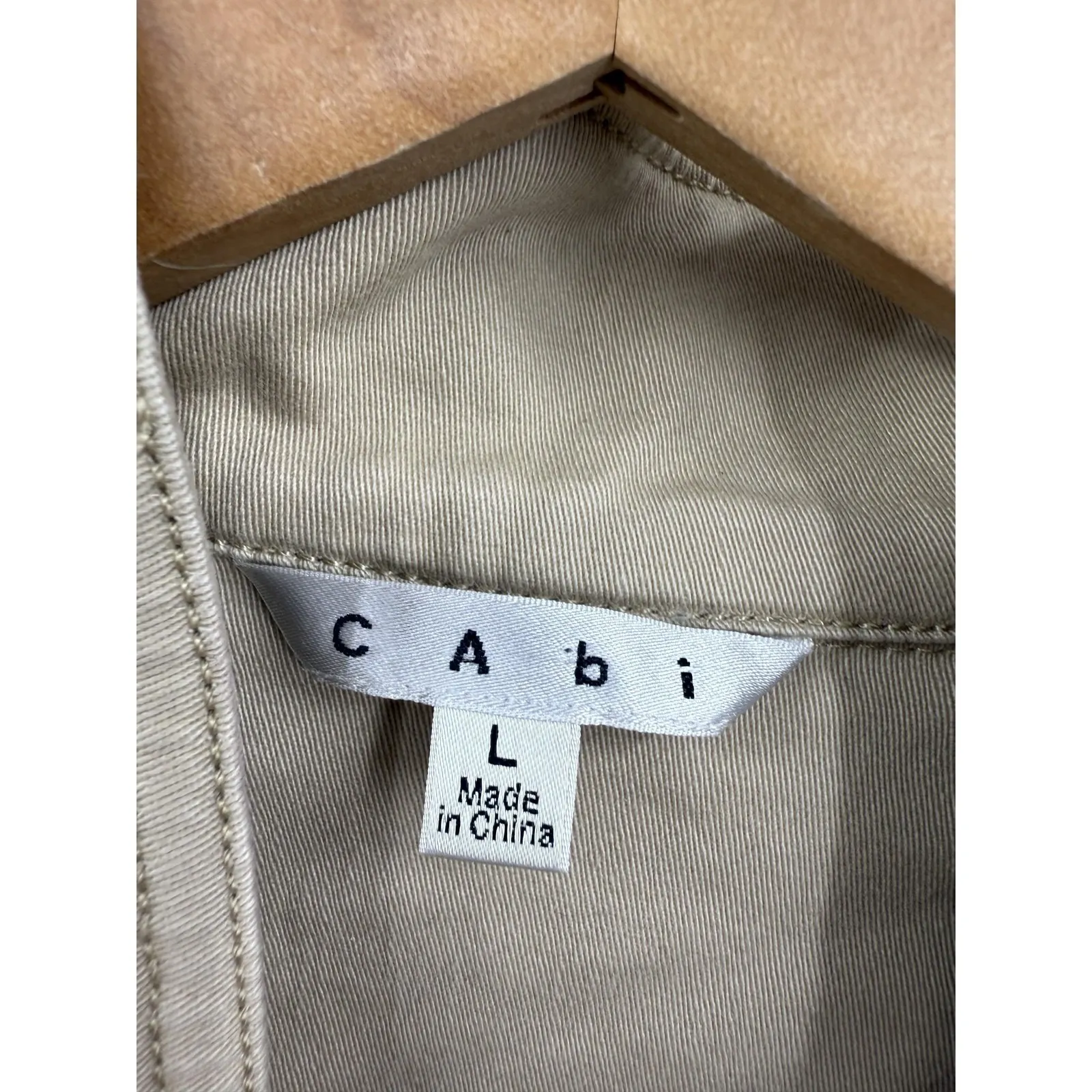 CAbi Jacket Womens Large Khaki Hooded Utility Anorak Cotton Snap Zip Style 110 - Image 2