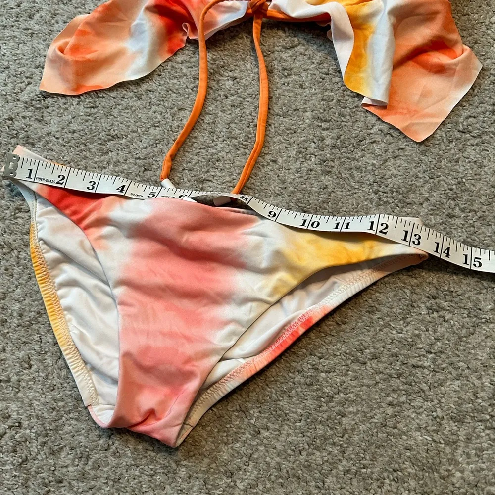 Sanctuary Anthropologie Tie Dye Ruffle Bikini Top Sz xS Sade Orange Pink bottoms - Image 5