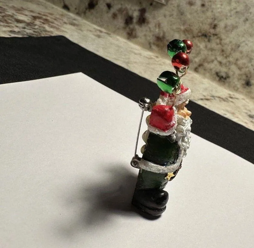 Christmas Holiday Santa Claus With Bells Brooch Pin - Image 3