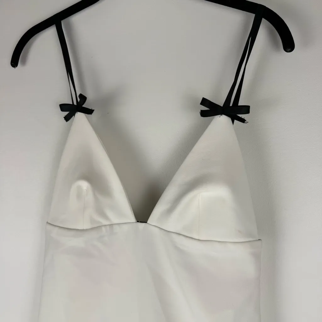 Zara White Mini Dress with Black Bow Straps - Image 6