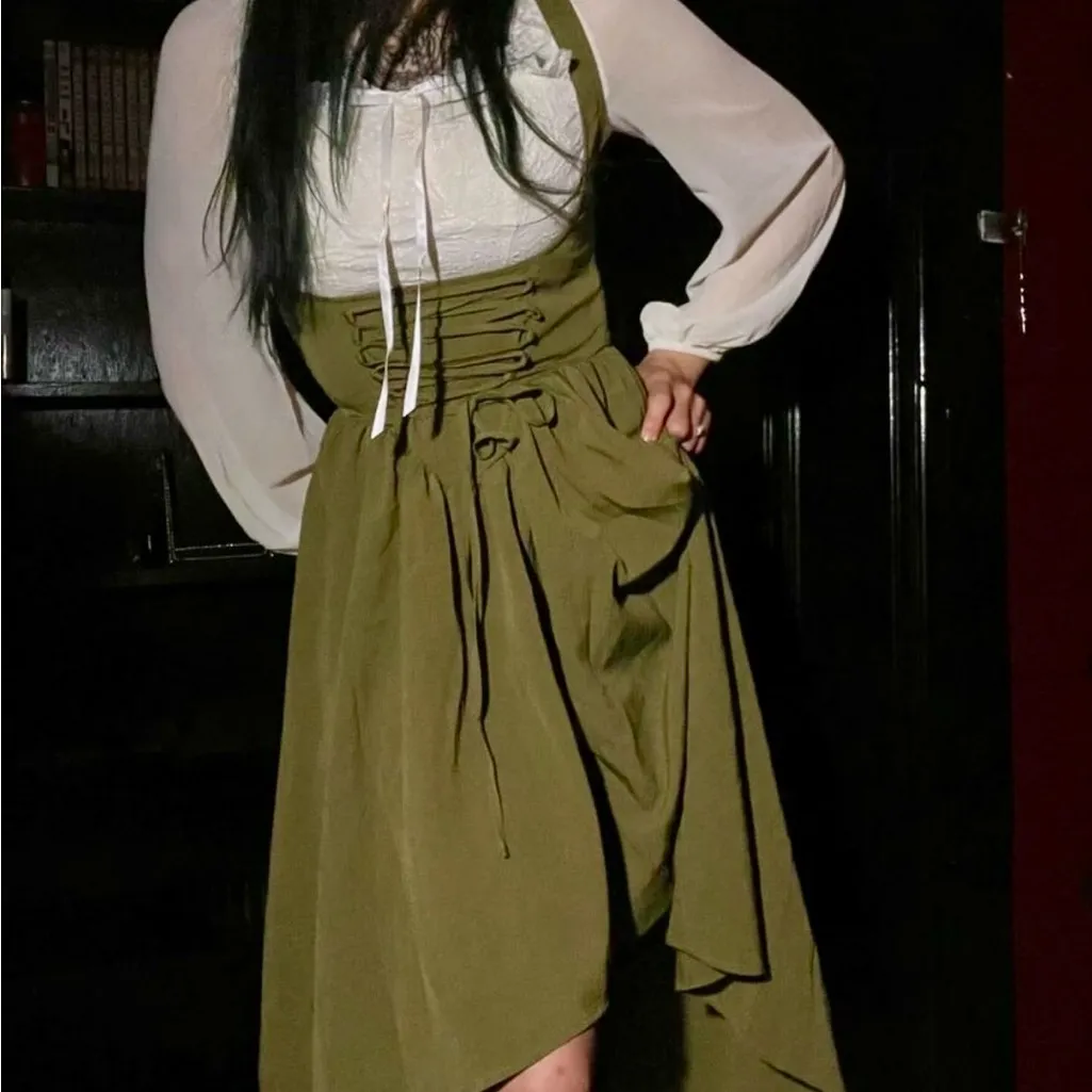 Elegant Olive Green Halter Dress New Size M - Image 5