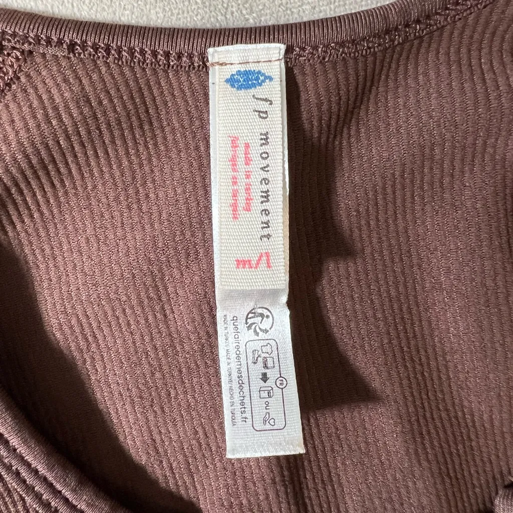 FP Movement Free People Thermal Henley Top • Brown Waffle Knit Long Sleeve Size M - Image 5