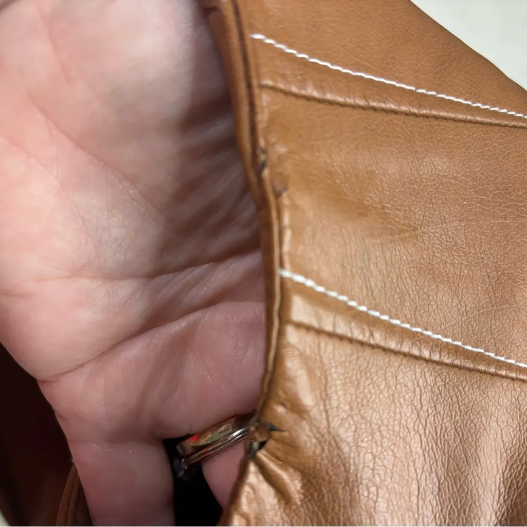 Chico's Faux Leather Tan Brown Zip Up Jacket Blazer Size 3/ XL Moto - Image 8