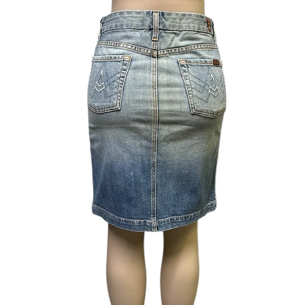 7 For All Mankind Slit Front Kaia Denim Midi Blue Jean Skirt 26 or size 2 - Image 2