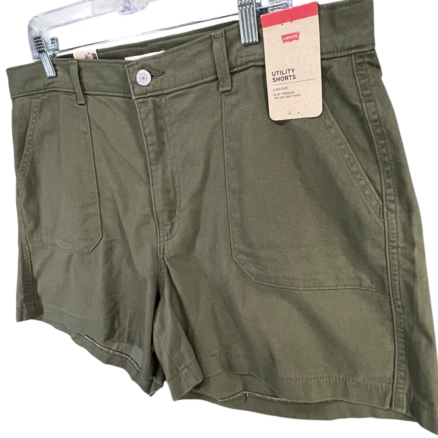 Levis Utility Shorts Womens 33 Olive Green Twill Pockets Urban Explorer Casual - Image 2