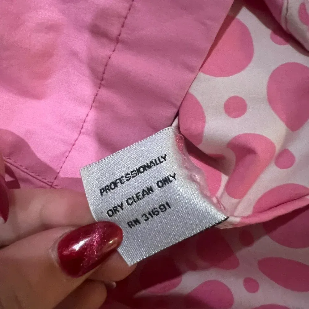 Saks Fifth Avenue Women's Medium Pink Cotton Trench Coat with‎ Polka Dot Lining - Image 3