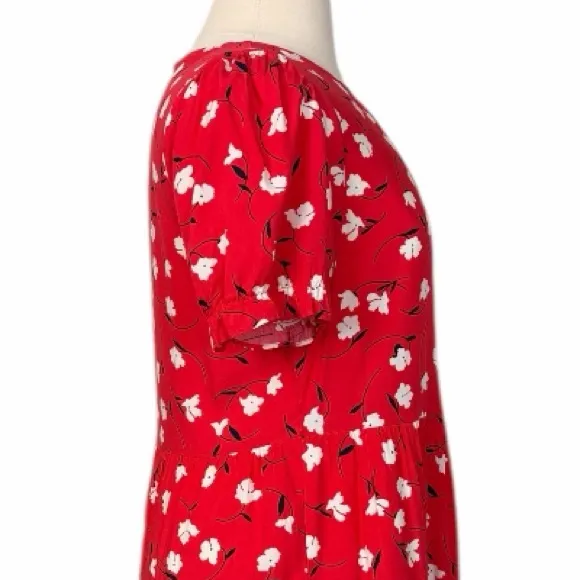 J.Crew Midi Dress Short Puff Sleeve Tiered Red Floral Women’s Size XL New NWT - Image 8