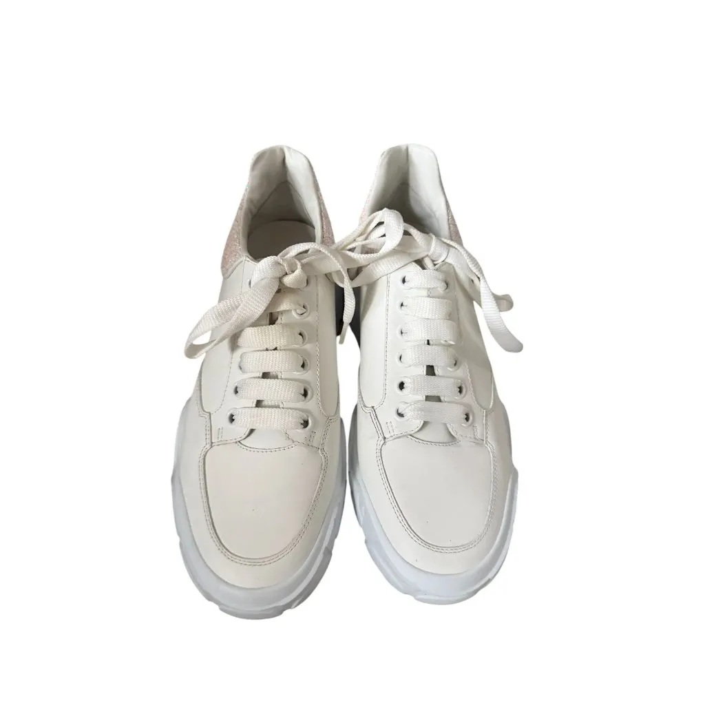 ALEXANDER MCQUEEN Women's White Pink Glitter Court Trainer Sneakers Sz 41/ US 11 - Image 7