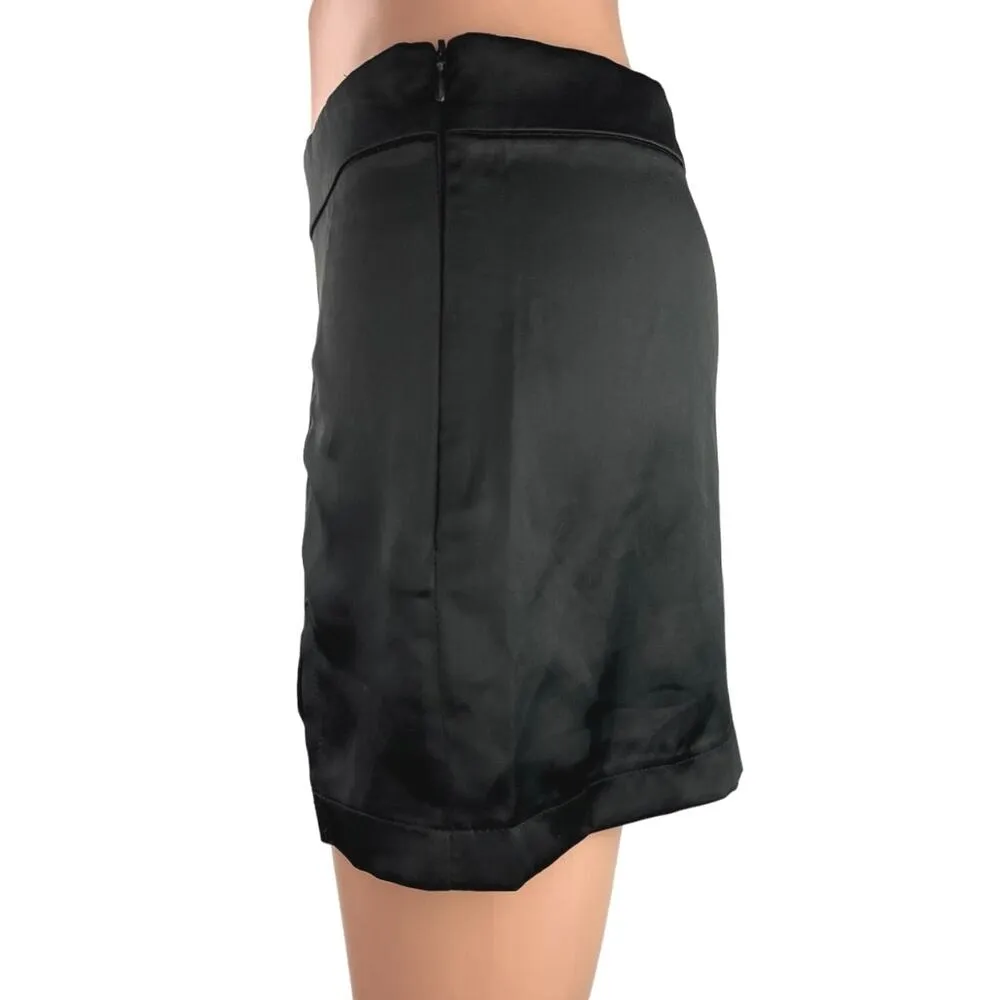 Steve Madden Black Silk Satin Mid Side Zip Stretch Straight Mini Slip Skirt 4 - Image 2