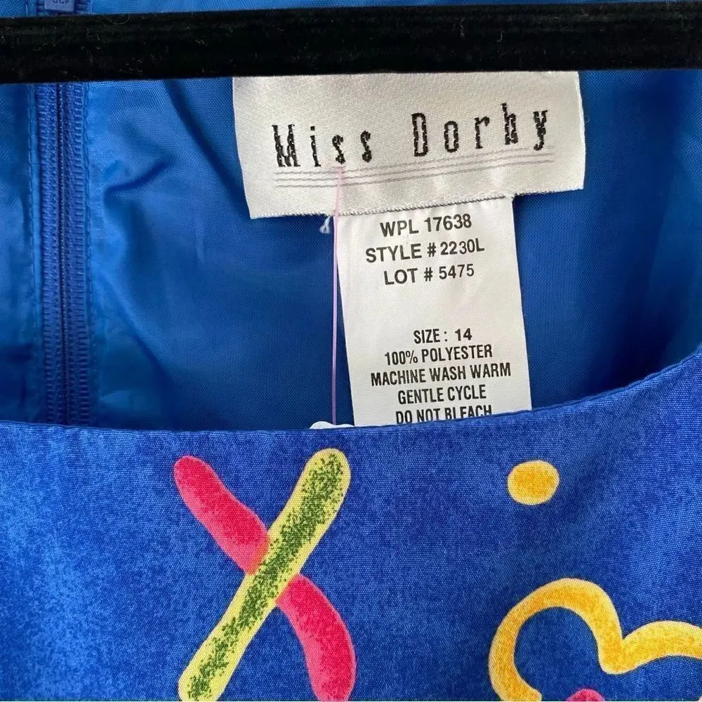 Vintage Miss Dorby Unique Blue Retro Print Women’s Dress Size 14 Size L - Image 4