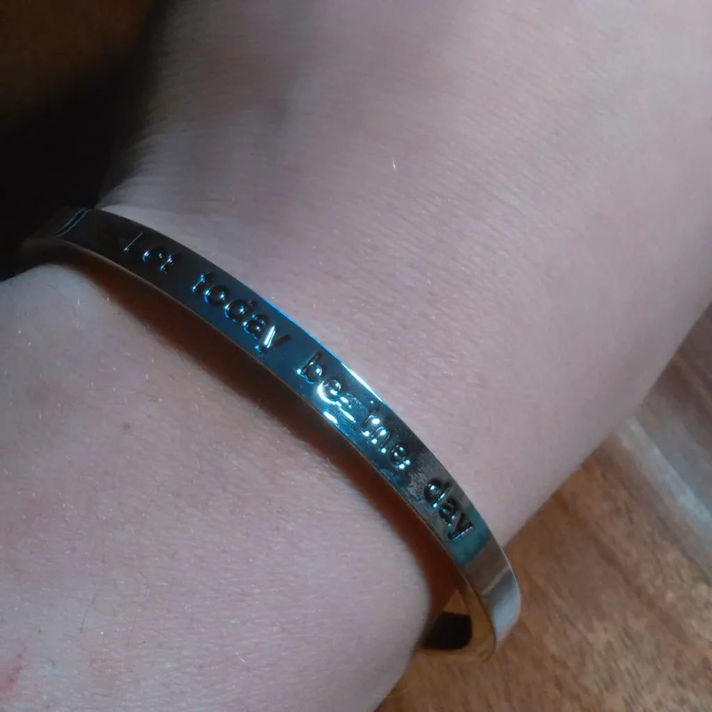 Let Today be the Day Inspirational Silvertone Bangle Bracelet - Image 5