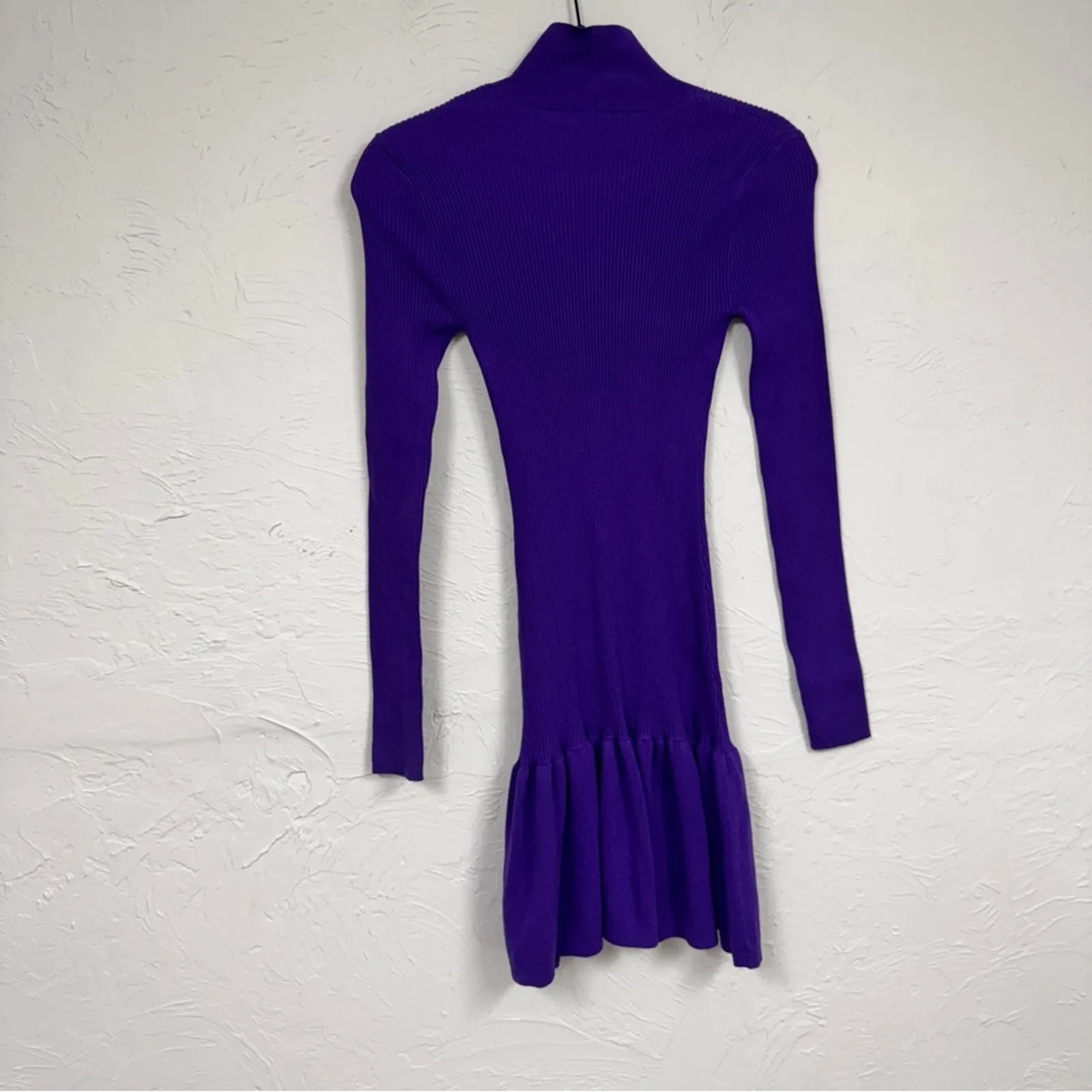 Zara Purple Long Sleeve Peplum Sweater Dress Womens S Casual Modest Ribbed Knit - Image 9
