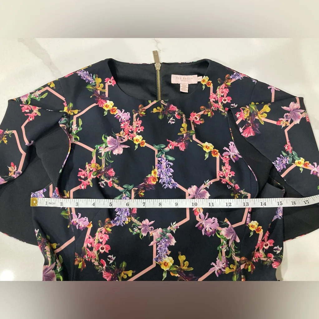 Ted Baker Black Dress with Pink Floral Design Uk 1 (US 4) - Image 7