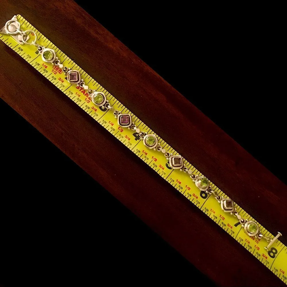 Vintage Amethyst Peridot Sterling Silver Link Bracelet - Image 9