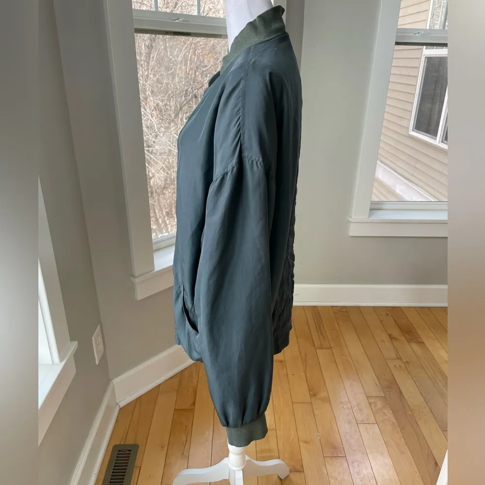 Vintage CV Bicci Teal Silk Quilted Oversized Bomber Jacket Blue Size L - Image 2