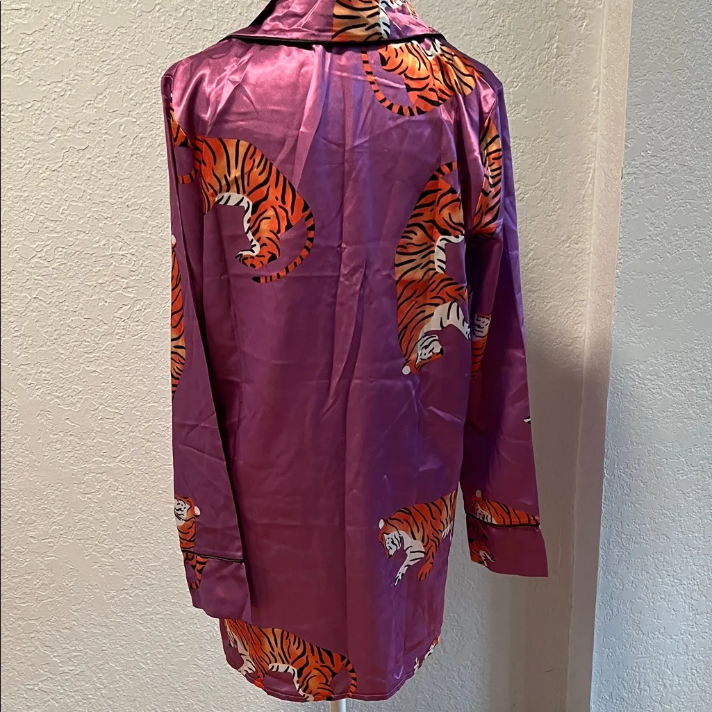 Purple Satin Tiger Print Pajama - Image 3