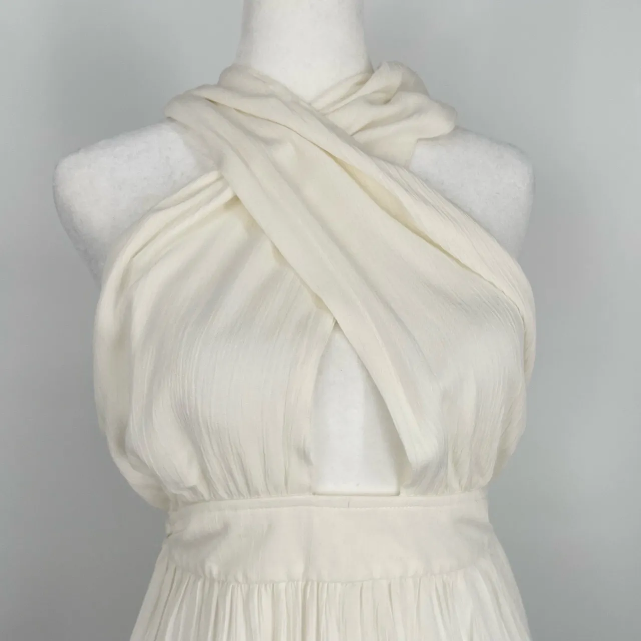 Amuse Society Womens Halter Wrap‎ Front Soft Girl Cream Summer Mini Dress Small Tan - Image 7