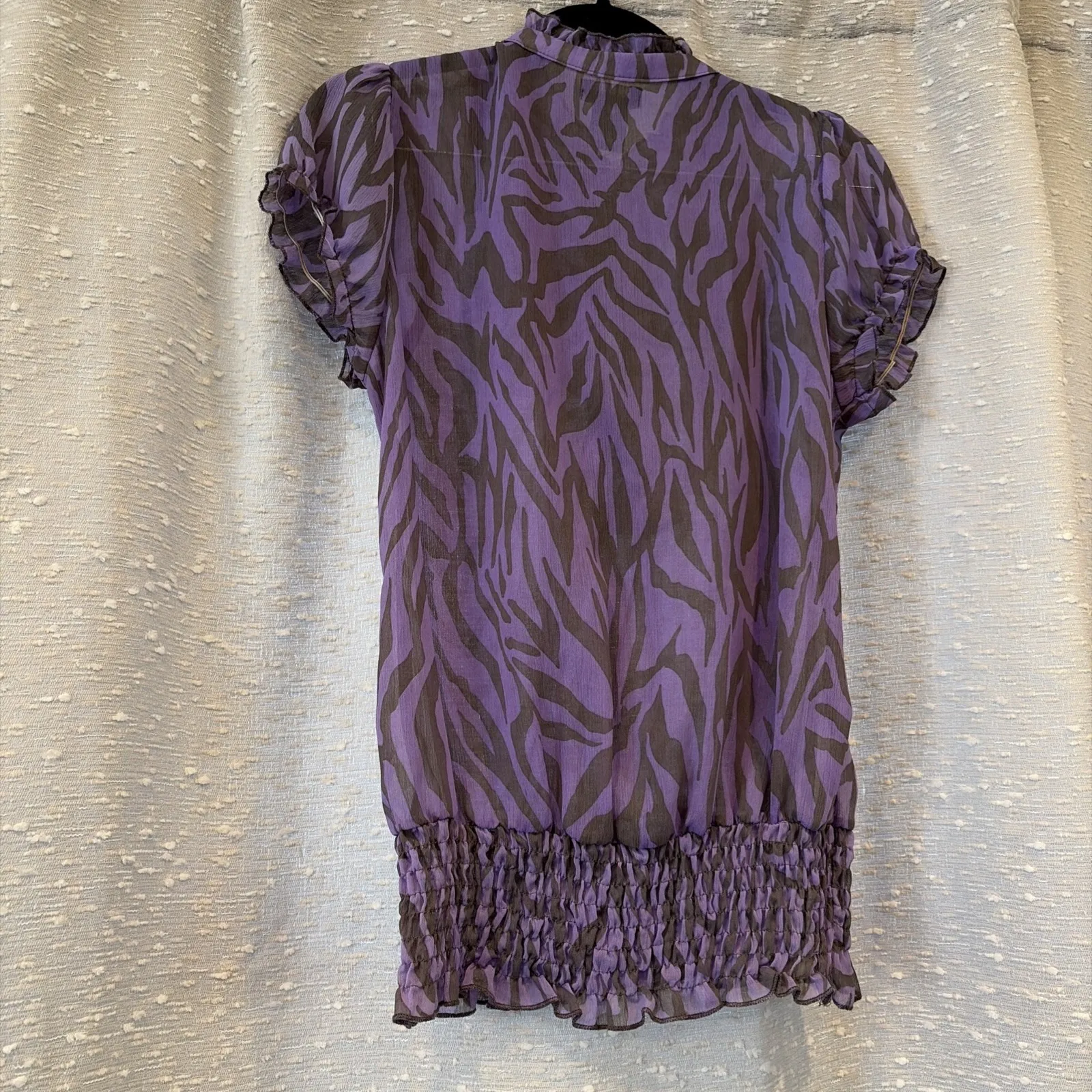 Y2K‎ Sami & Max Purple Zebra Print Sheer Ruffle Blouse Puff Sleeve Size M Size M - Image 6