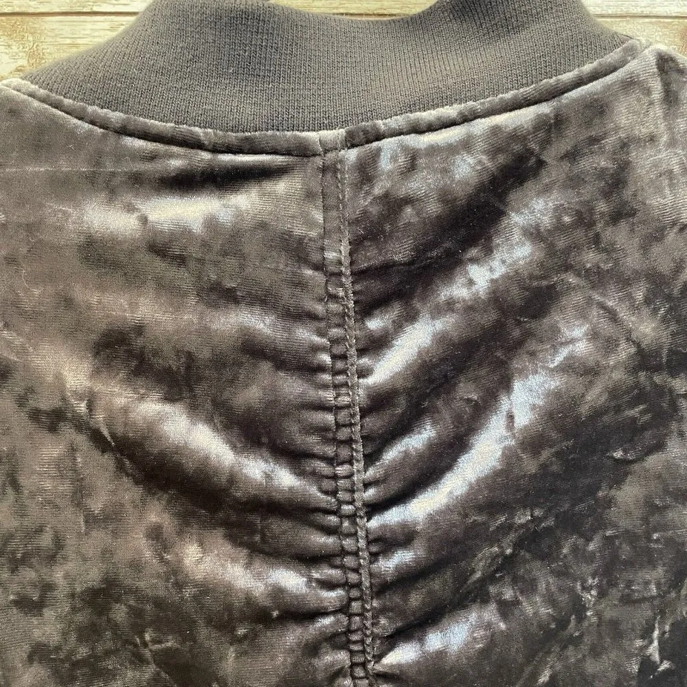 Charlotte Russe Womens M Jacket Gray Velvet Bomber Full Zipper w/ Pockets Padded - Image 8