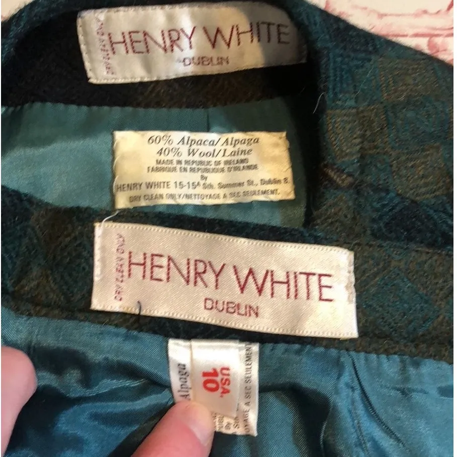 Vintage 1960s Henry White Dublin Alpaca Wool Plaid Skirt Suit Set medium Green Size 10 - Image 12