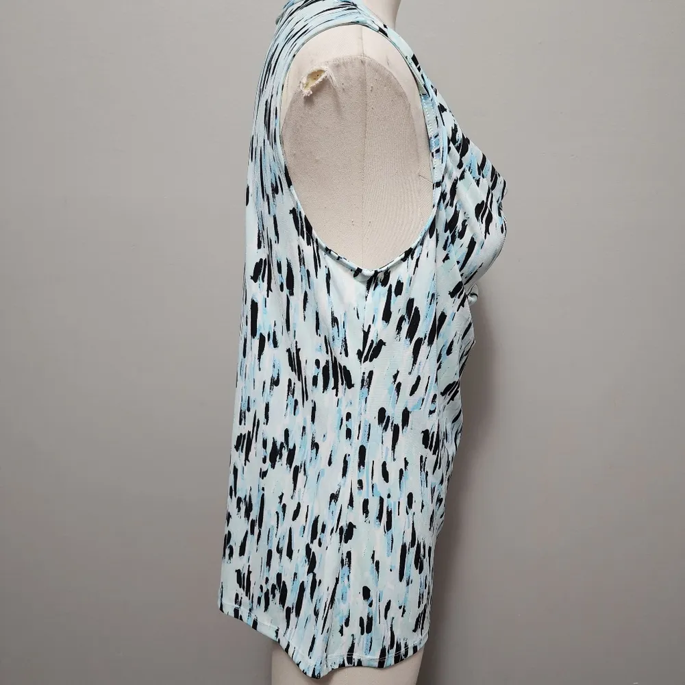 Kasper aqua printed sleeveless cowl neck blouse size medium - Image 4
