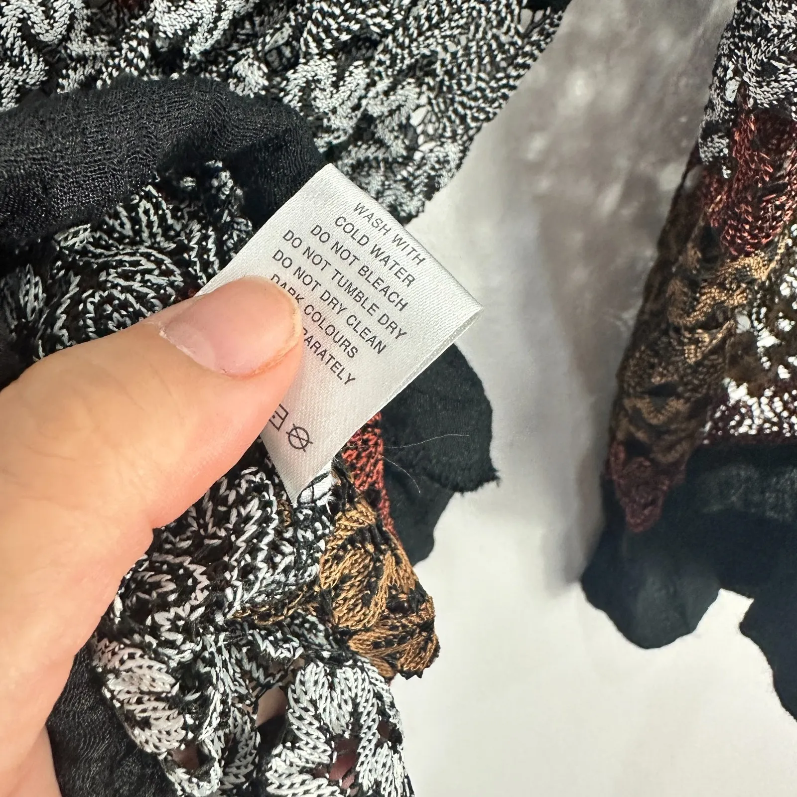 Formanality 1X Crochet‎ Lace Mini Dress Boho Festival Tunic Sheer Chiffon Hem Black Size XL - Image 6