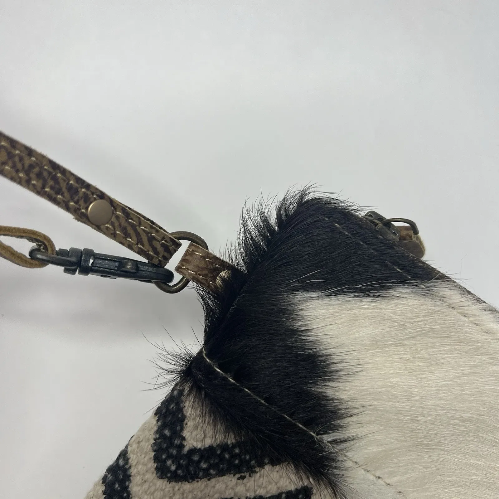 Myra Bag Southwestern Blanket Canvas Chevron Tooled Cow Hair Crossbody Purse - Image 8