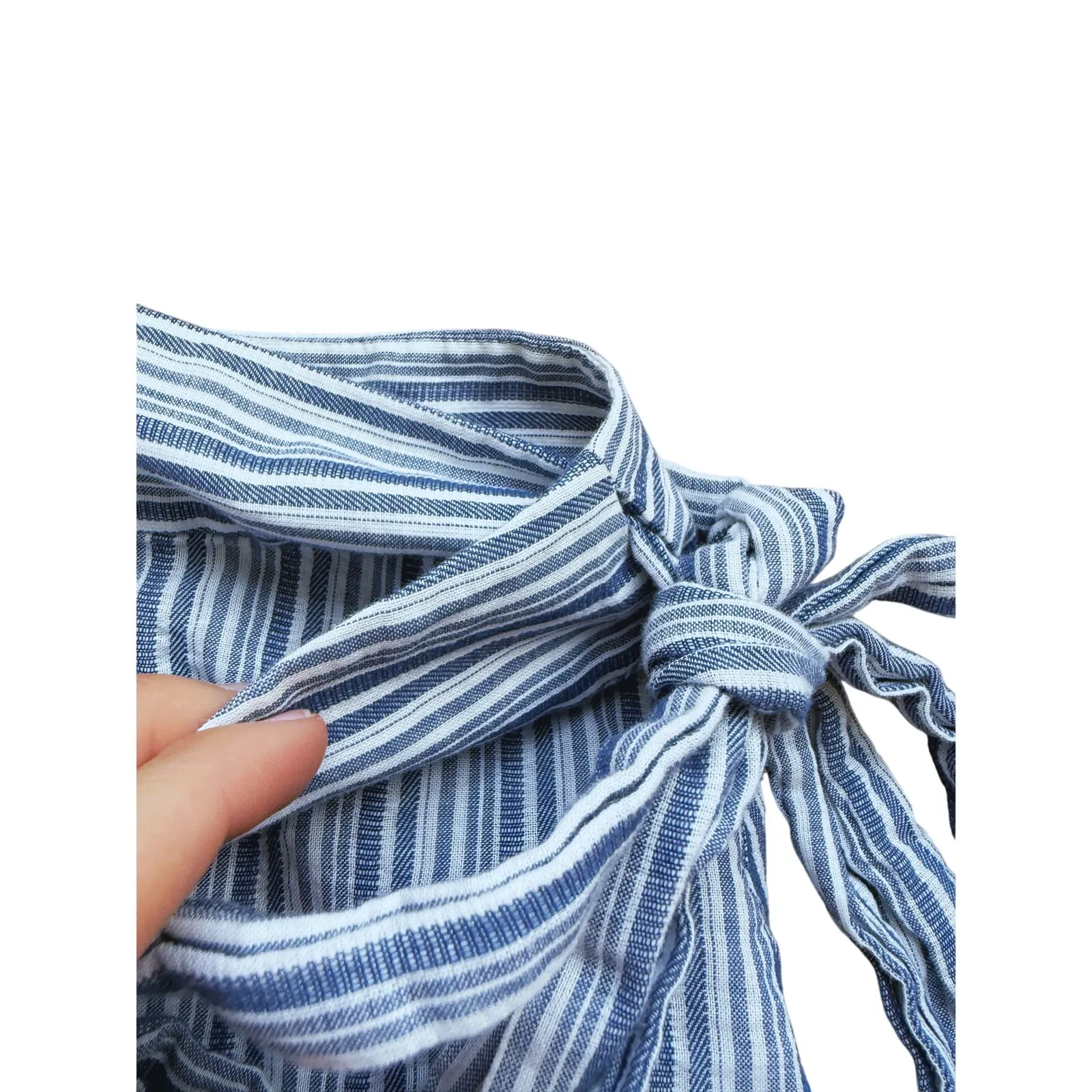 Rebecca Taylor Cottagecore Ruffled Wrap Bow Skirt 6 Blue Stripe Coastal Boho - Image 4