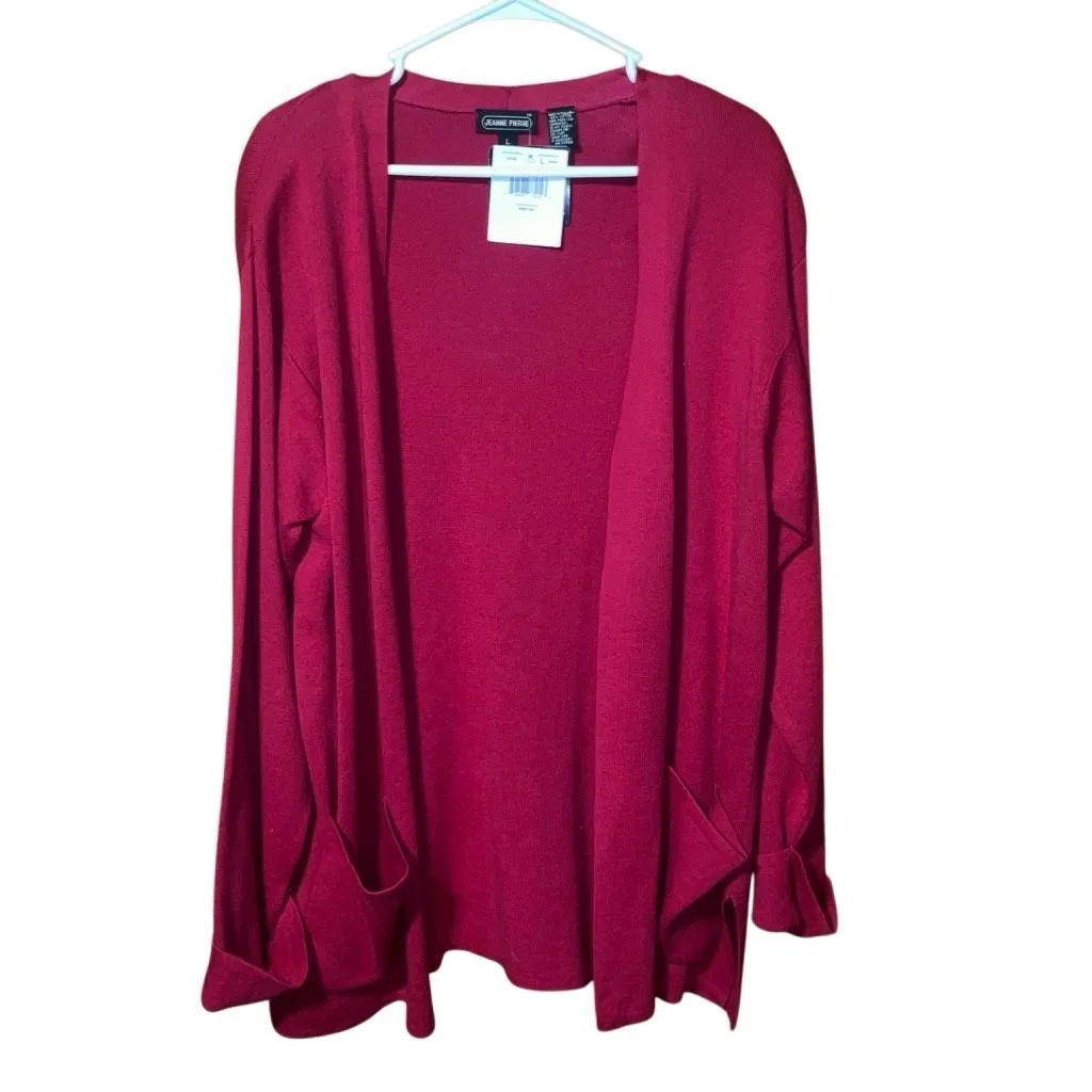 Jeanne Pierre Ruby Open Cardigan with Pockets size Large 100% cotton #760 - Image 2