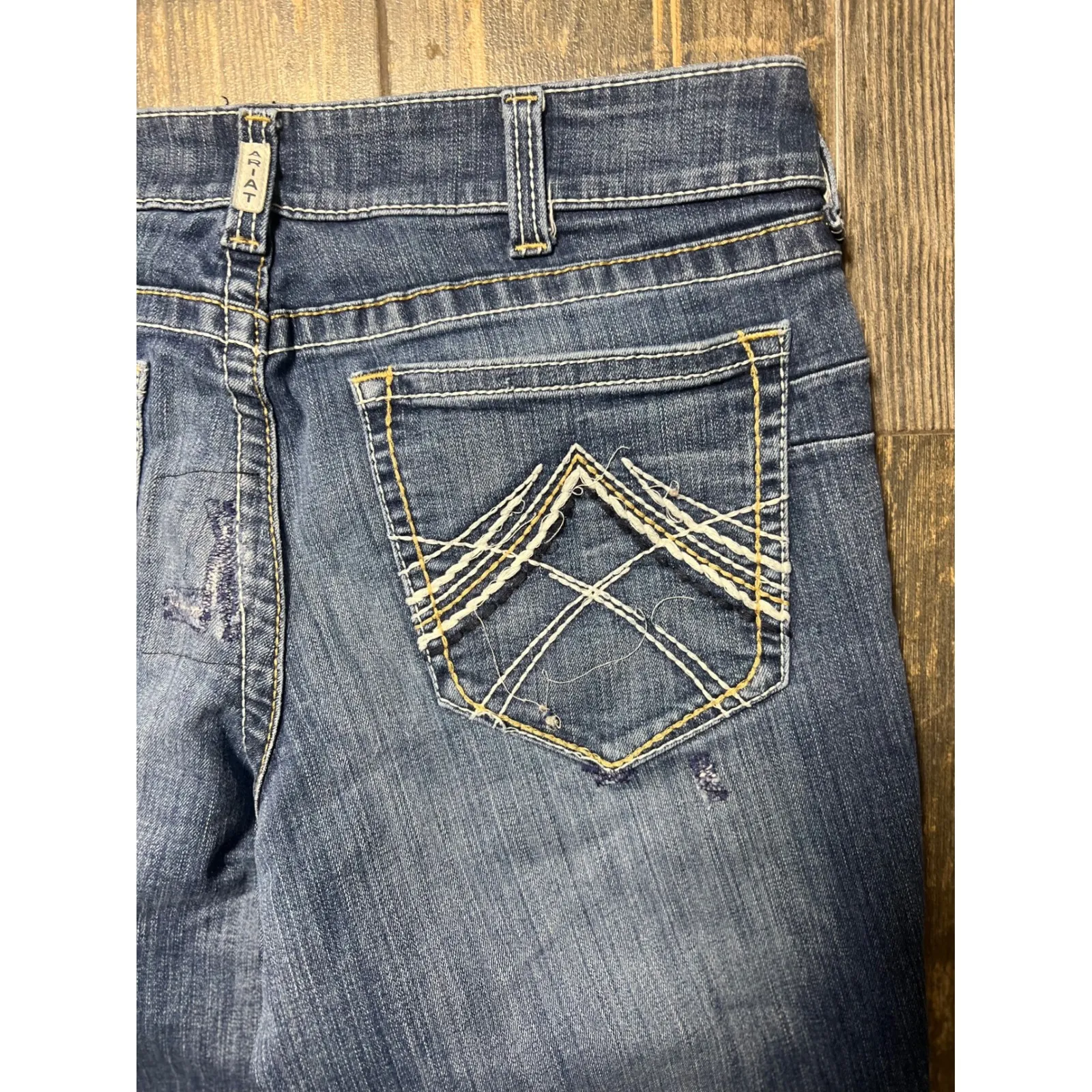 Ariat‎ Real Denim Blue Jeans Women's 33R Bootcut Mid Rise Western Rodeo FLAWS - Image 13