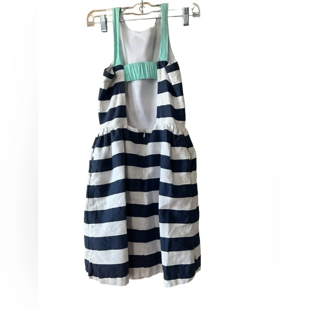 Dayton K Navy Blue White Striped Fit‎ & Flare Sleeveless Dress XS - Image 4