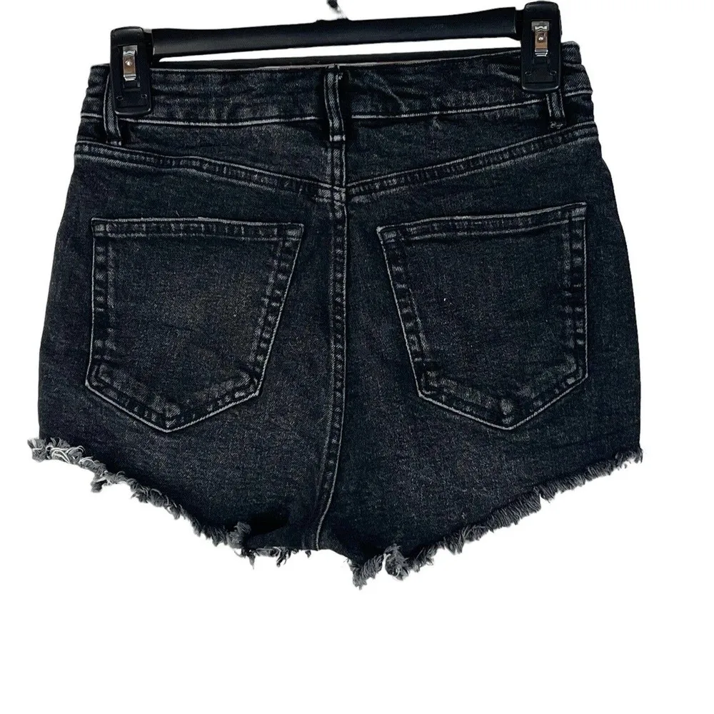 Zara SZ 4 Jeans Shorts High-Rise Zip-Fly 5-Pocket Distressed Chewed Frayed Hems - Image 4