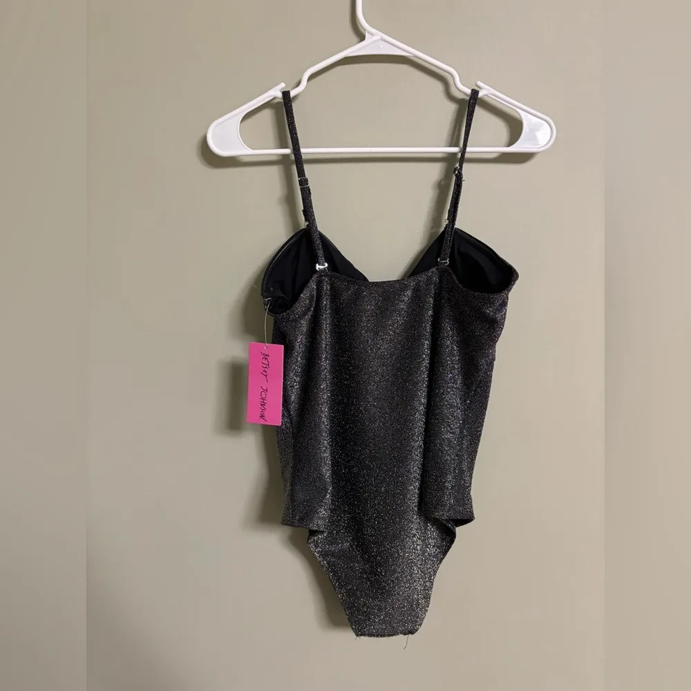 Betsey Johnson Swimsuit Size XL One Piece Black Glitter Sparkle Center Knot New - Image 2