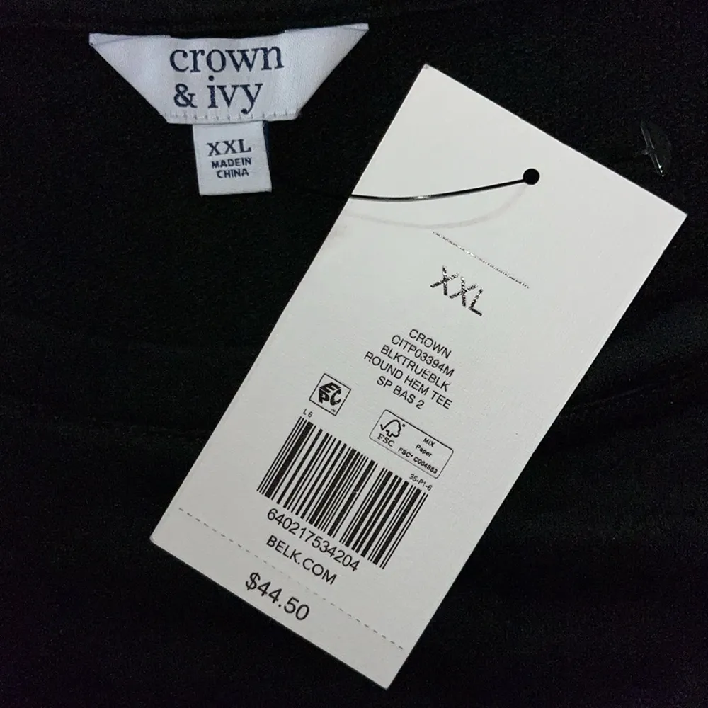 Crown & Ivy NWT Size XXL Black Round Hem Tee Shirt Knit Top - Image 4