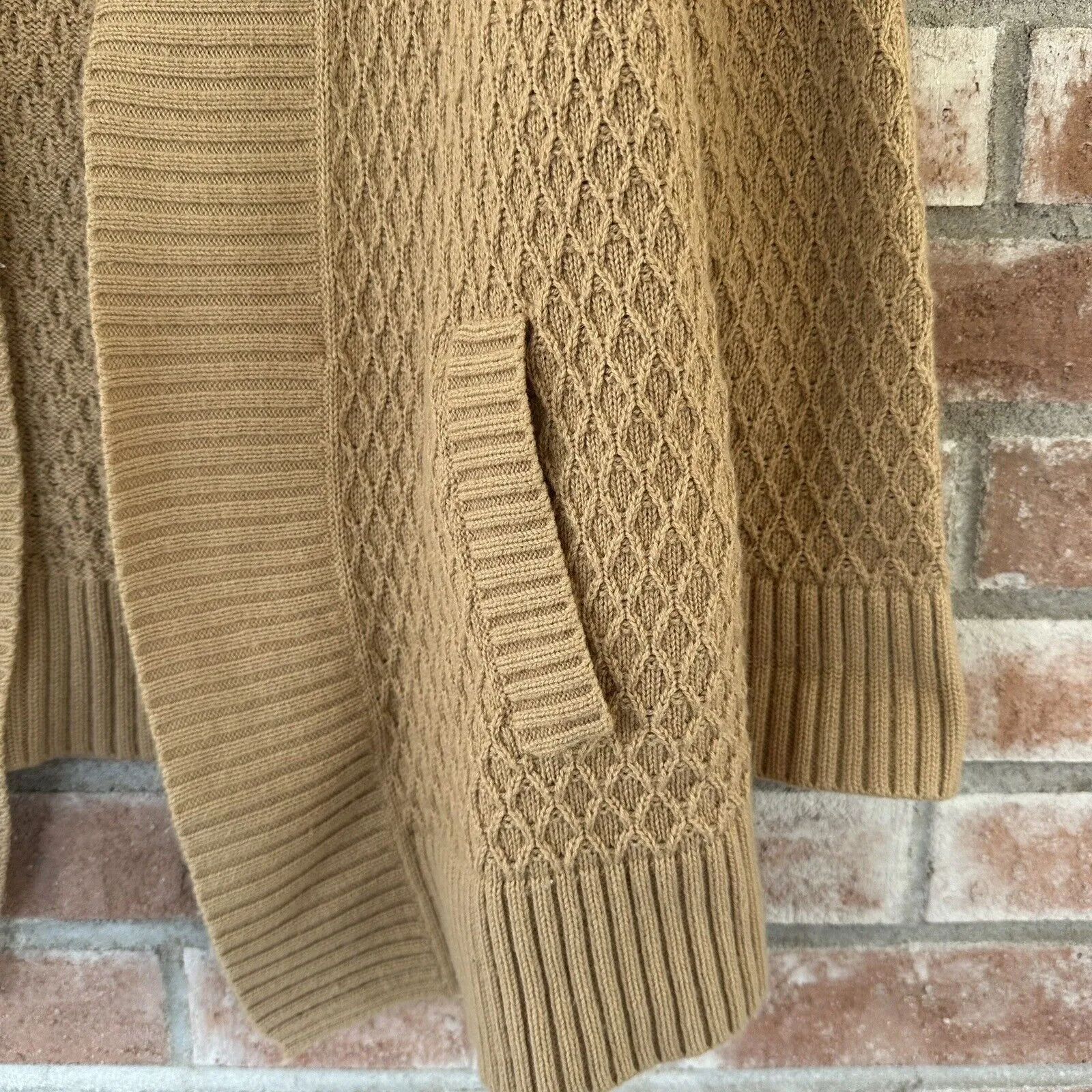 Talbots Wool Blend Khaki Tan Thick Pocket Cardigan Medium - Image 3