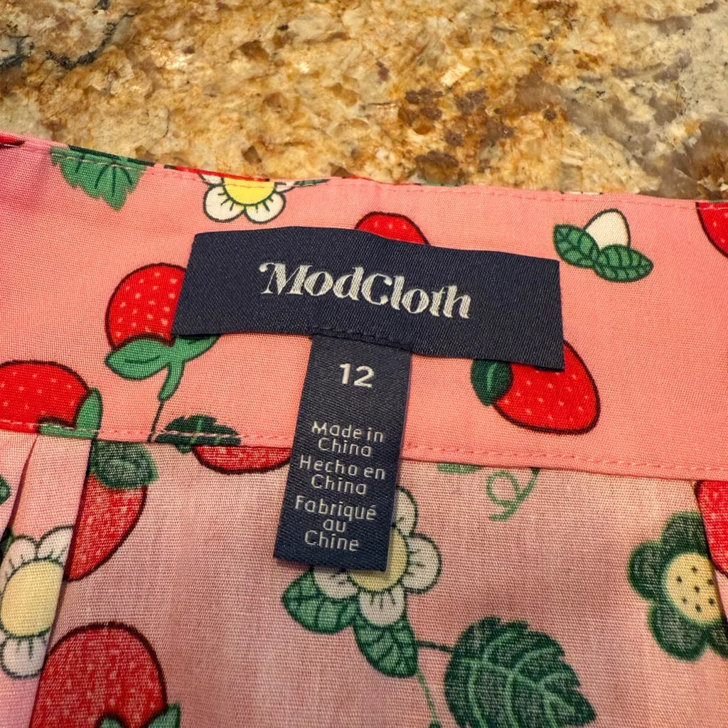 Modcloth Pink A-Line Skirt with Strawberry Print - Image 5