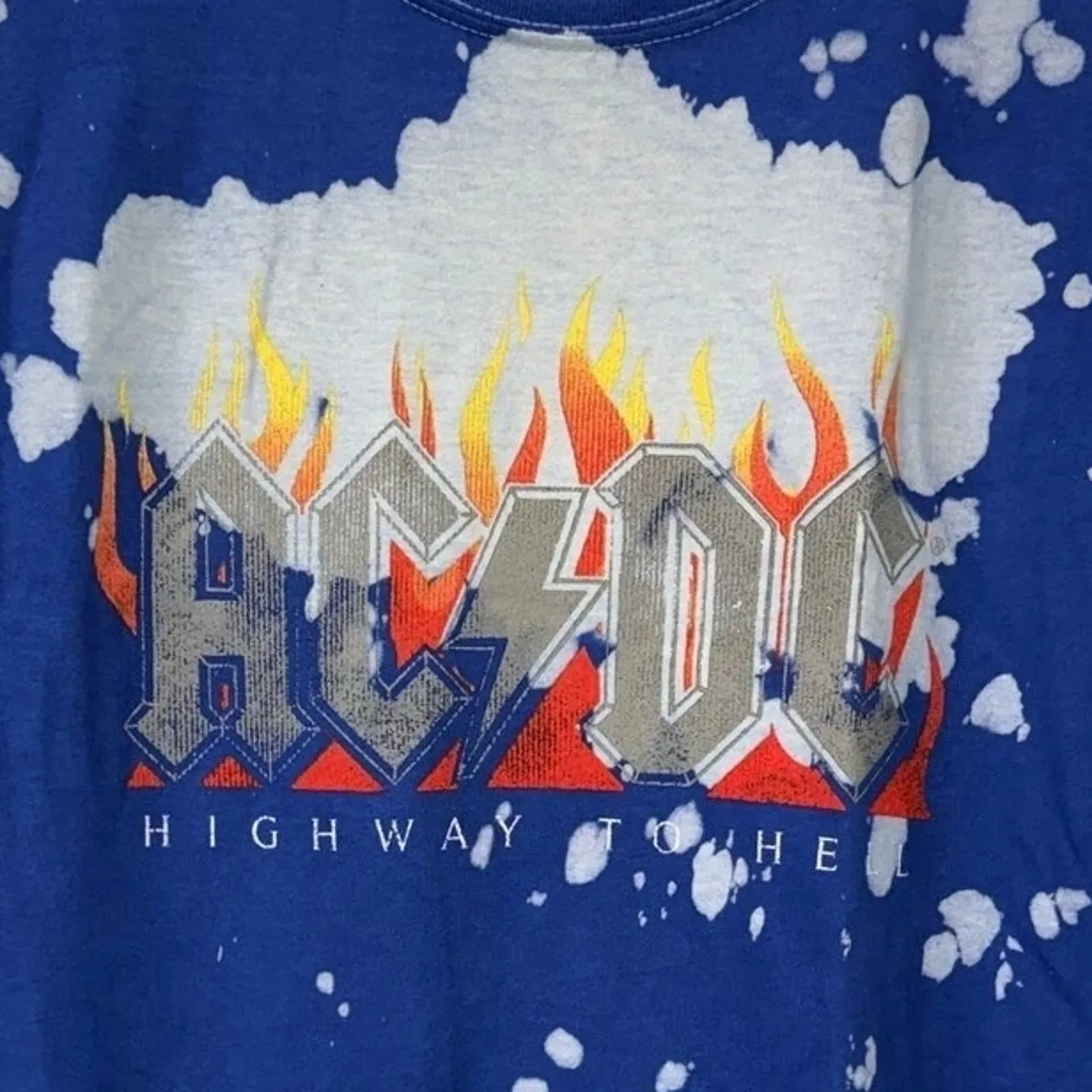 ACDC Vintage Style Highway to Hell Fire Graphic Tie Dye Unisex T Shirt S Blue - Image 10