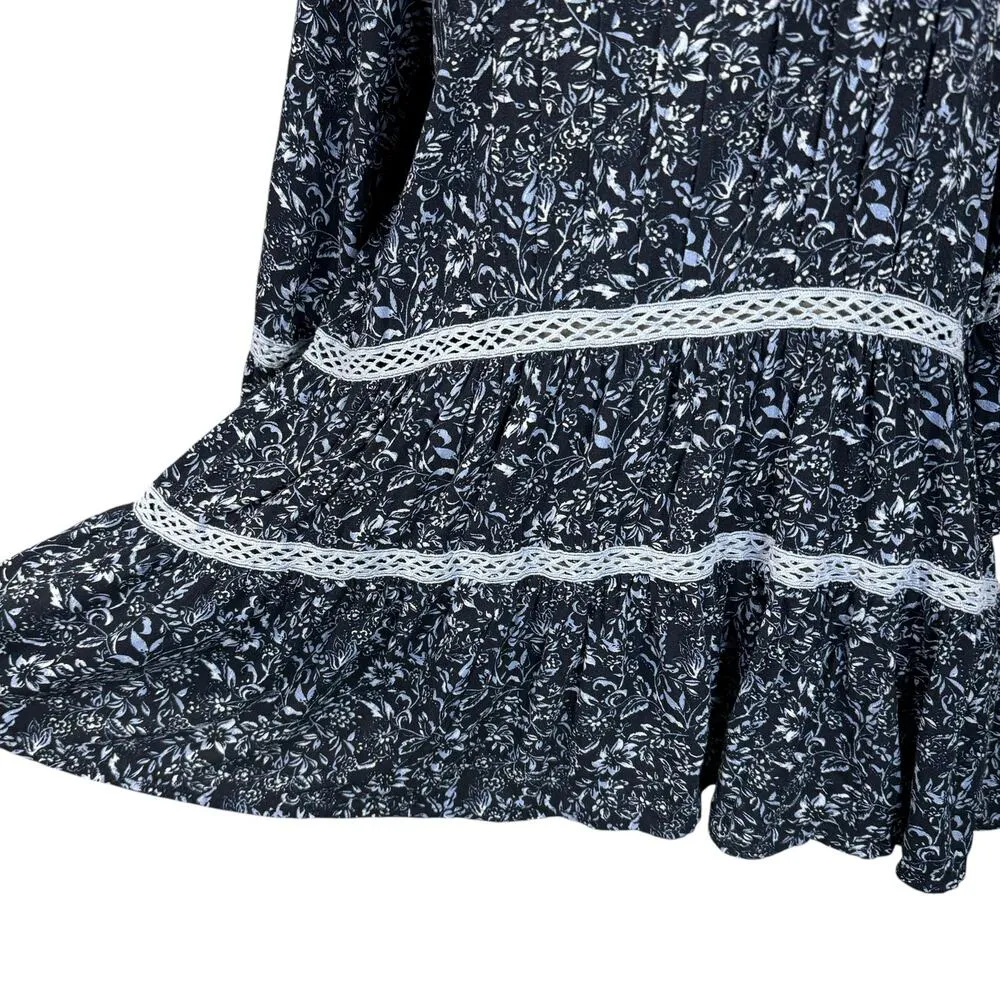 Free People Medium Tunic Top Floral Square Neck 3/4 Bell Sleeves Tiered Peasant - Image 3