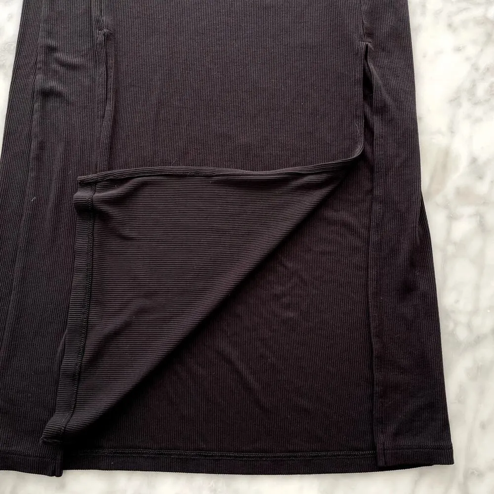 LNA Easy Rib Midi Cap Sleeve Dress Black XS Split Front V-Neck Rayon Spandex - Image 7