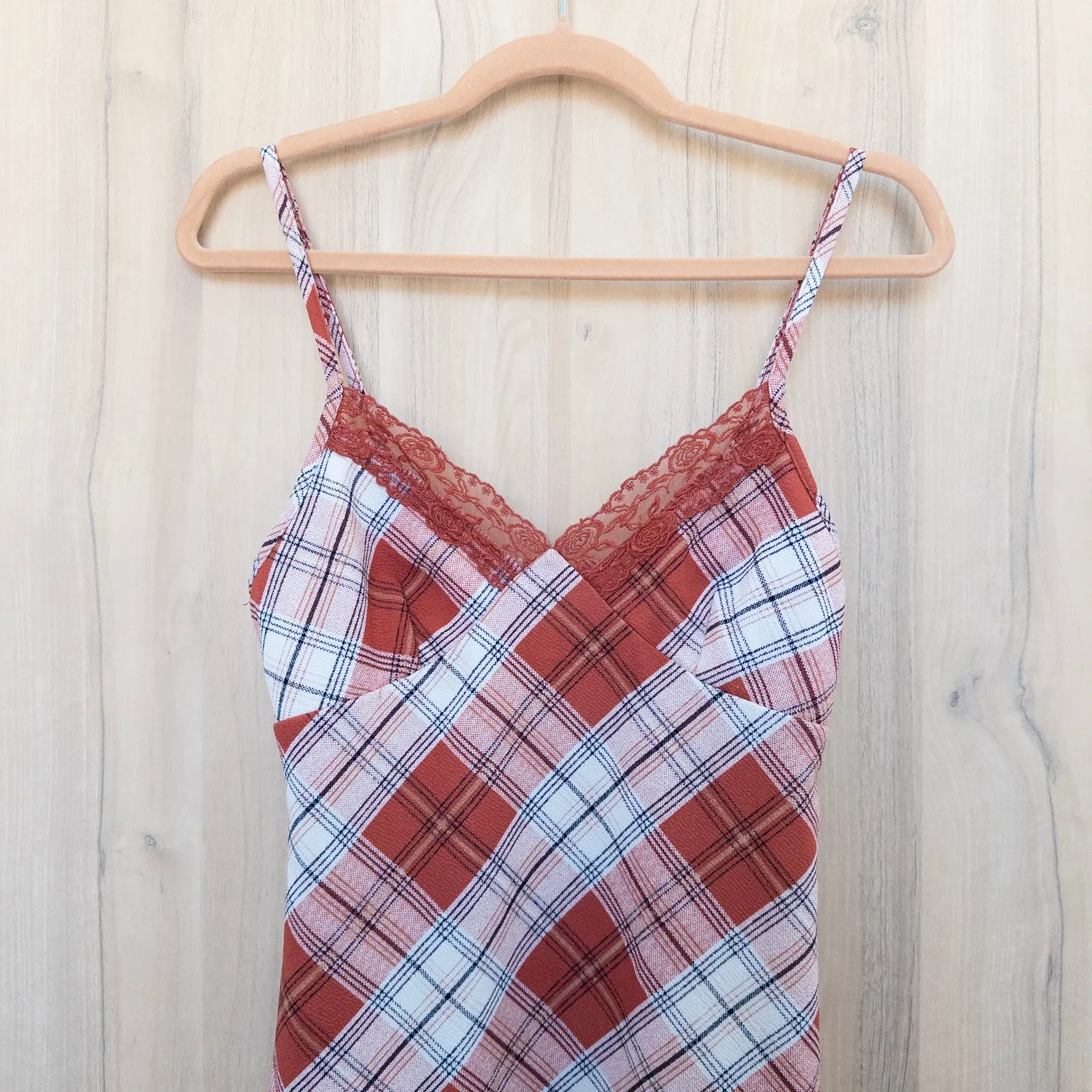 Y2K Womens Plaid Slip Dress Size M Juniors Multicolor Mini Lace Trim Indie 90s - Image 2