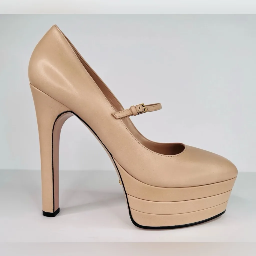 Gucci Plato Malaga Leather Platform Mary Jane Marmont Heel Pump Size EU 41 - Image 7