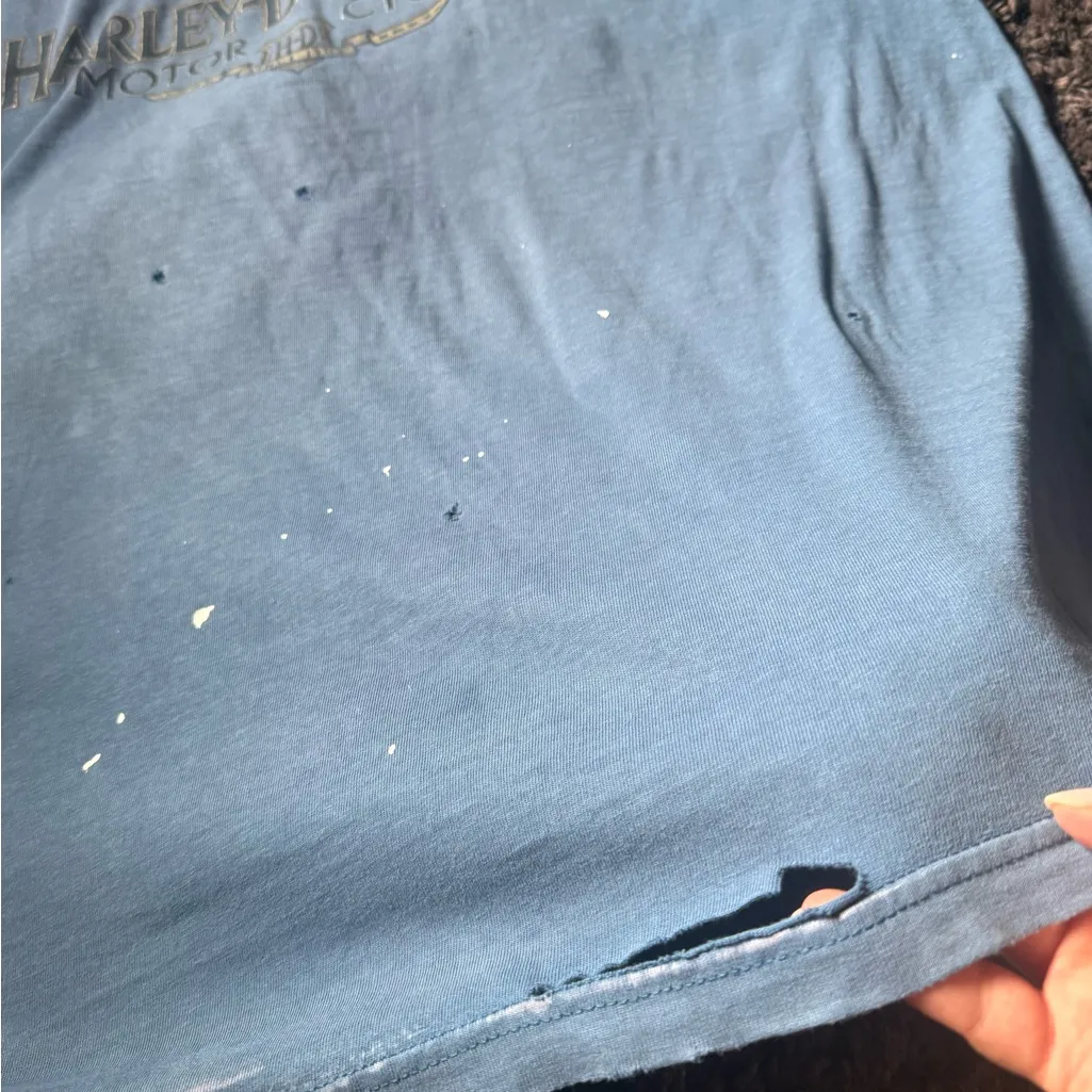 Dirty Bleach Gucci Patch Distress Oversized Shirt Blue Size XL - Image 9