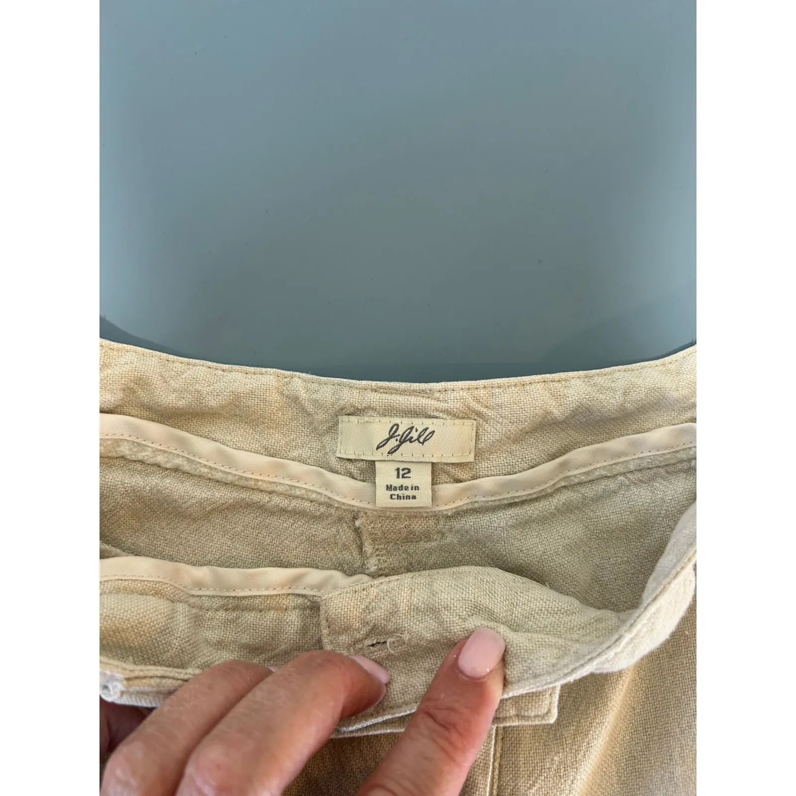 J. Jill Linen blend Pants size 12 cream wide leg zipper button closure pockets - Image 4