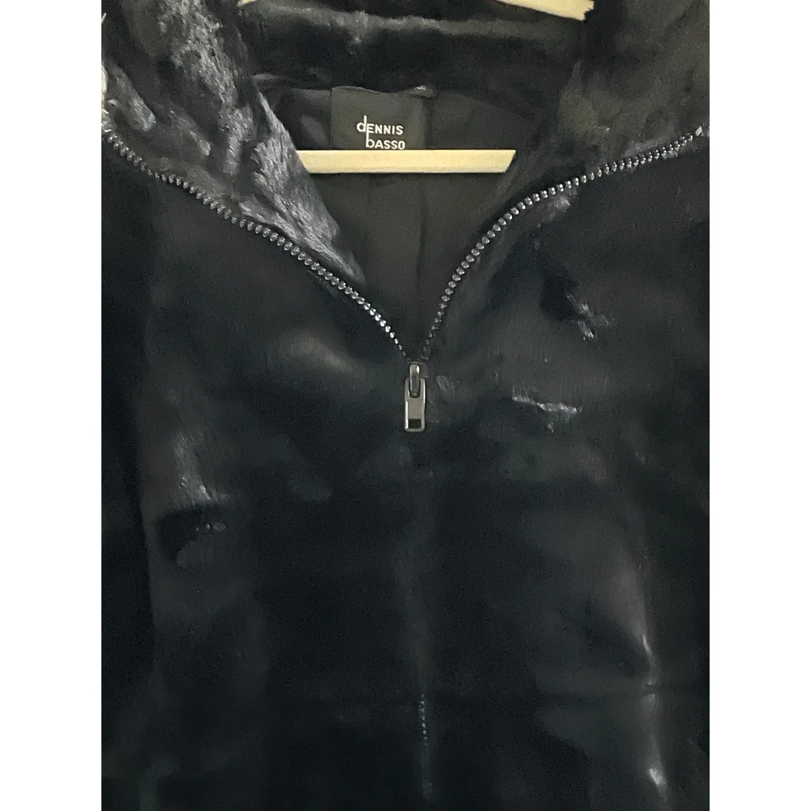 Dennis Basso Faux Fur Hooded Coat Black Gray Trim Luxury Winter Small - Image 5