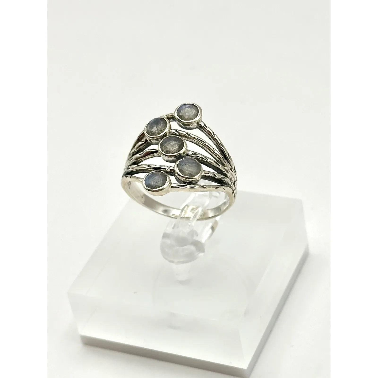 Faceted 5 Stone Labradorite Sterling Silver Handmade Ring Size 9 - Image 3