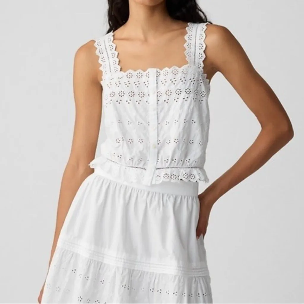NWT GAP x Doen Eyelet Cropped Tank Top in White Relaxed Blouse S - Image 2