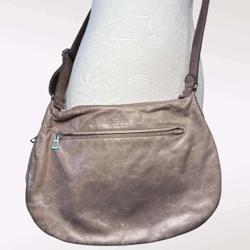 RUDSAK Taupe Leather Crossbody Bag Adjustable Strap Silver Hardware Tan - Image 2