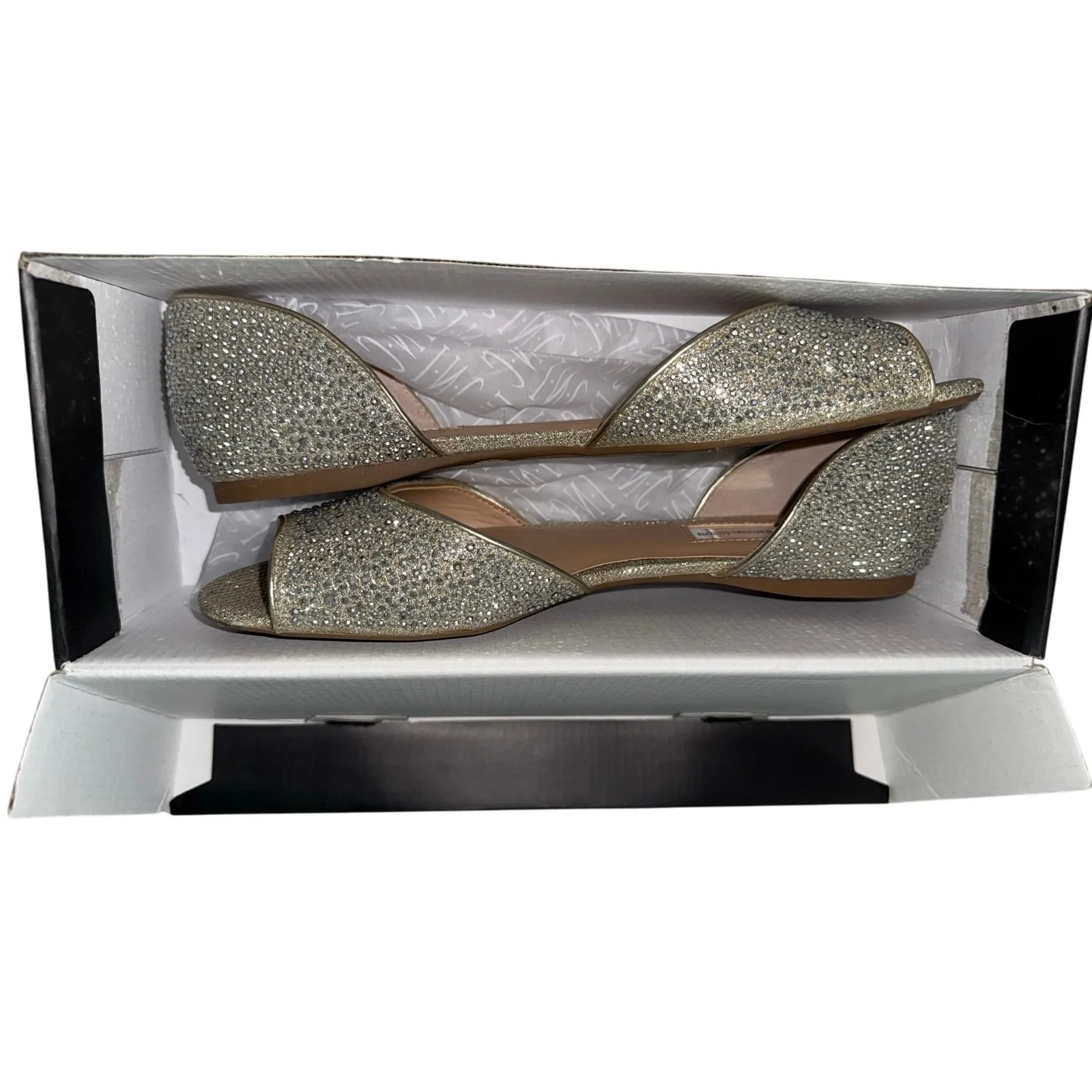 Inc International Concepts Womens Elsah2 Fabric Open Toe Slide Flats Champagne Silver Size 9.5 - Image 4