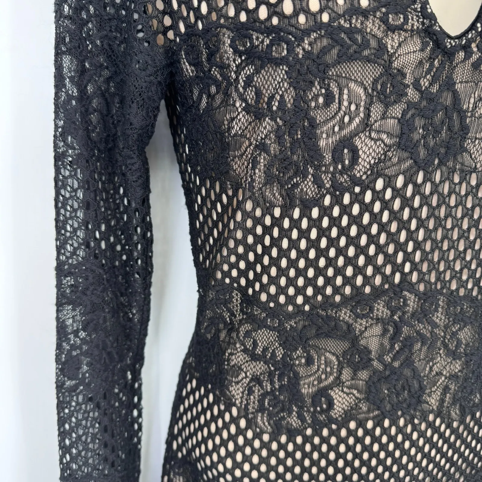 Vintage Y2K Privy Dress Womens Medium Black Lace Mesh Goth Grunge Dark Romantic - Image 5